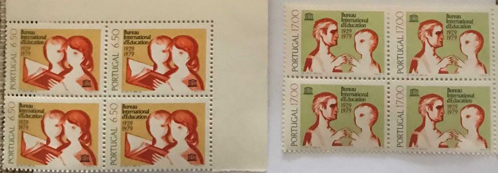 Série de 2 quadras de selos novos - 50. aniv. do BIE / Unesco - 1979