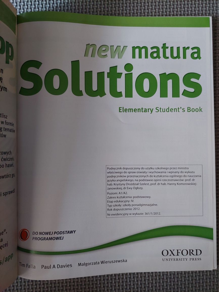 New Matura Solutions. Elementary Student's Book