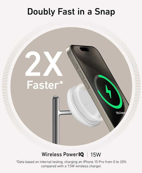 Зарядний пристрій Anker 3 в 1 MagSafe Stand Qi2 15W із блоком жив 40W