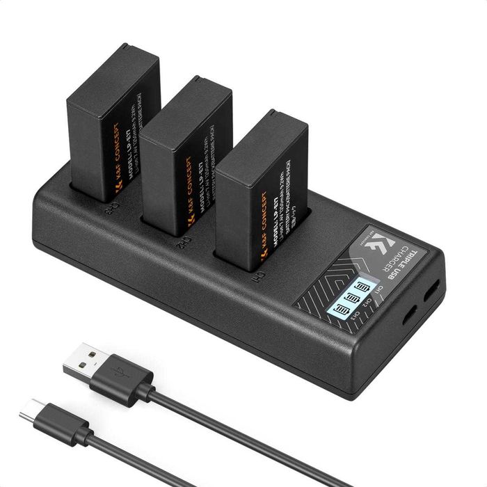 Carregador Triplo K&F Concept  + 3x Bateria Canon LP-E17