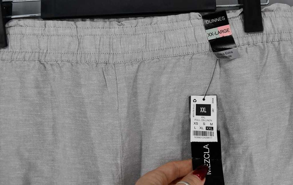 Lniane Spodnie Dunnes Szare XXL (EU 52-54), Nowe z Metką