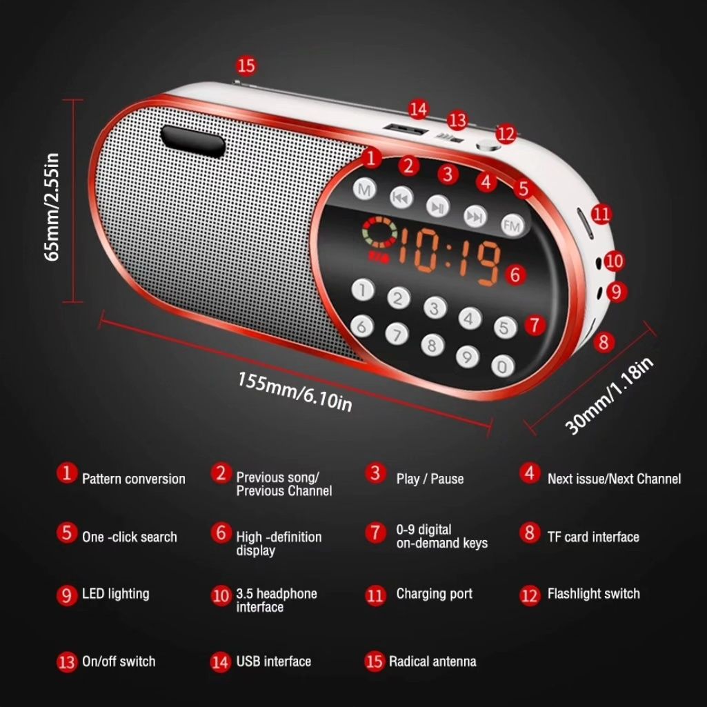 Radio Digital Recarregável com Bluetooth