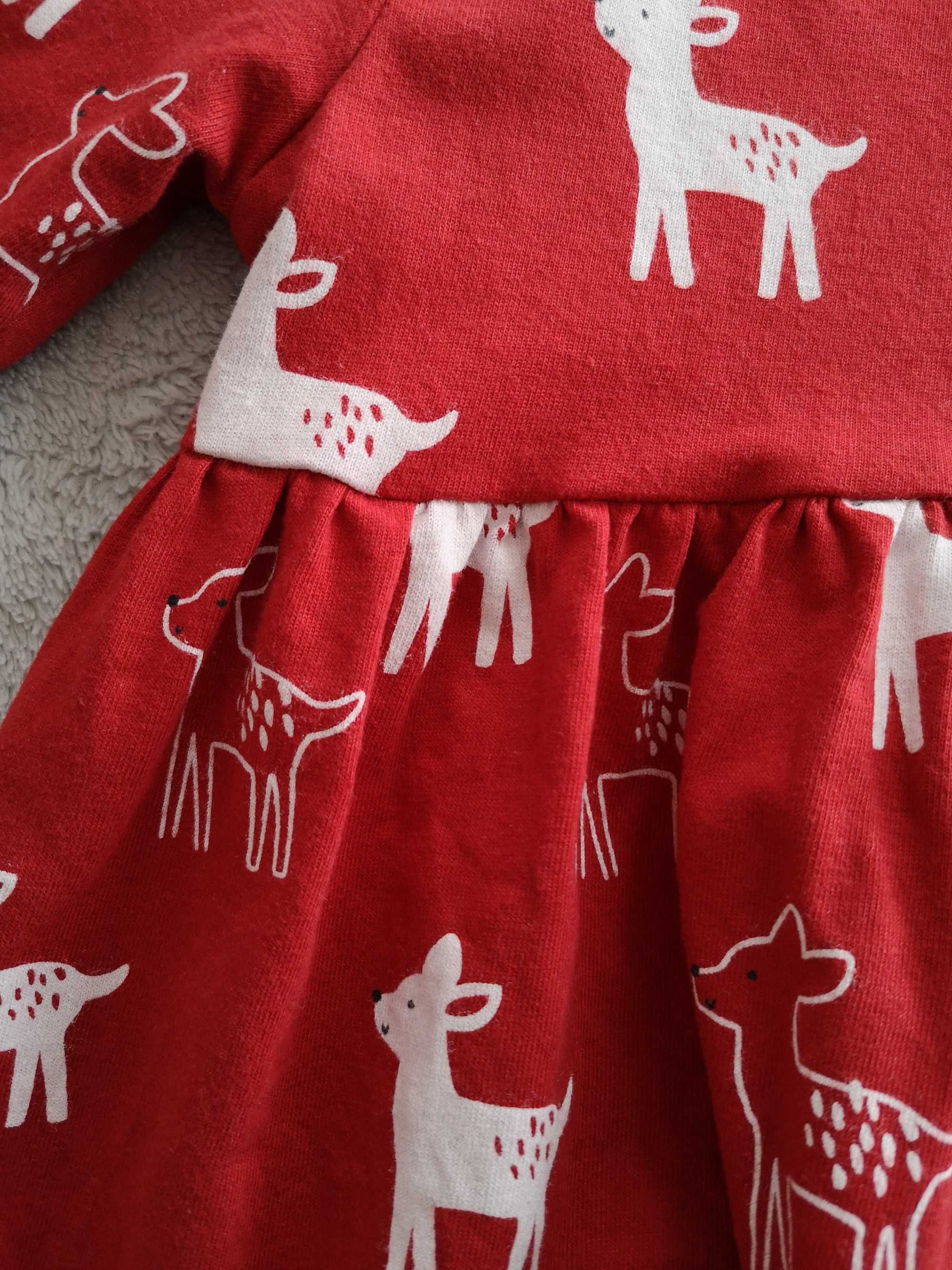 Czerwona sukienka w sarny sarenki Bambi zwierzęta M&S 68 - 74 jak nowa