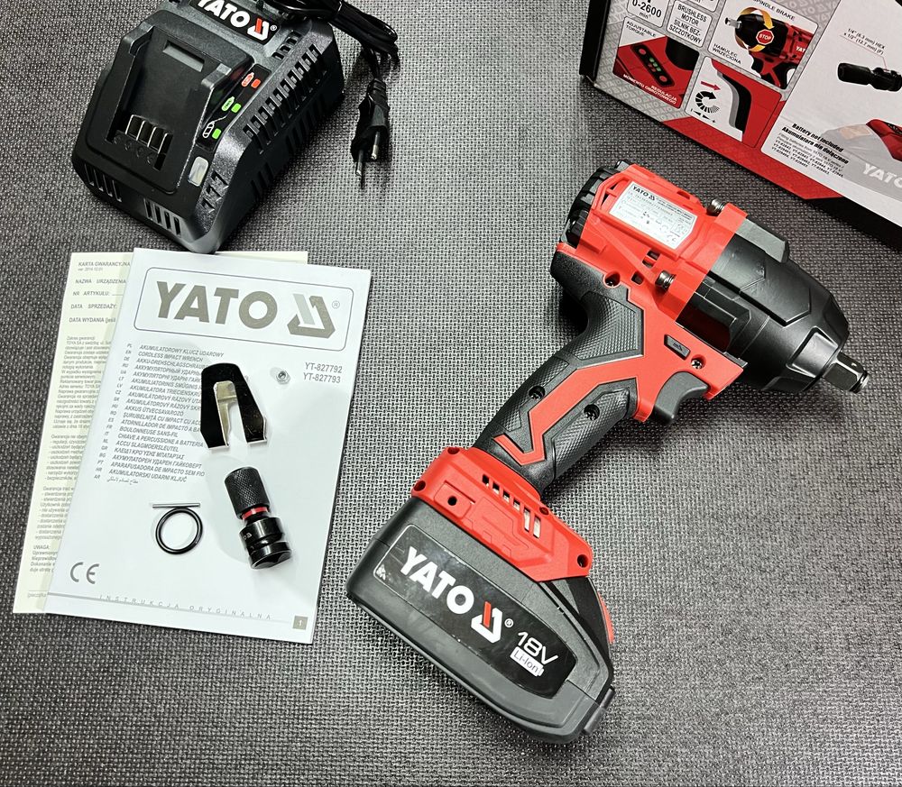 Гайковерт аккумуляторный YATO YT-827793 На 850 Нм + АКБ 4Ач + ЗУ