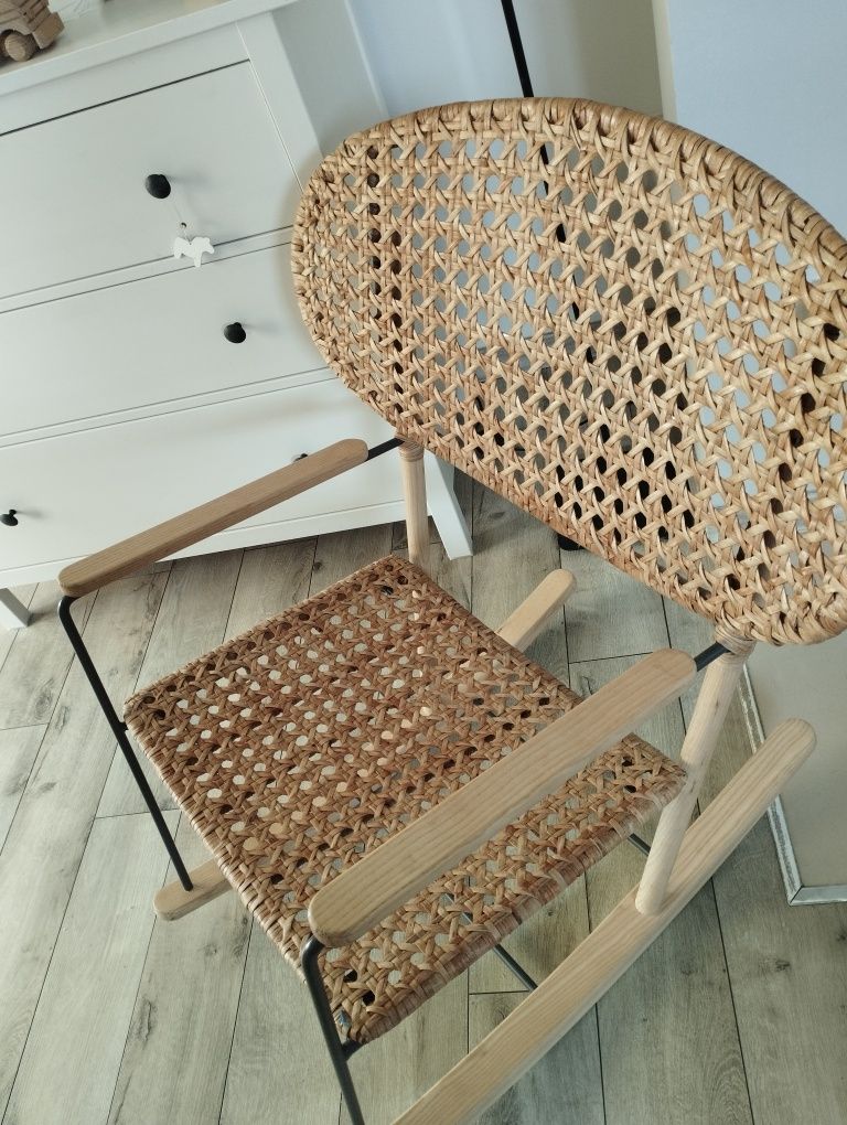 Ikea gronadal krzesło bujane, drewniane rattan, styl boho