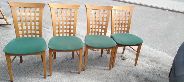 Komplet 4 krzeseł krzesła drewniane tapicerowane jasne solidne DOWÓZ