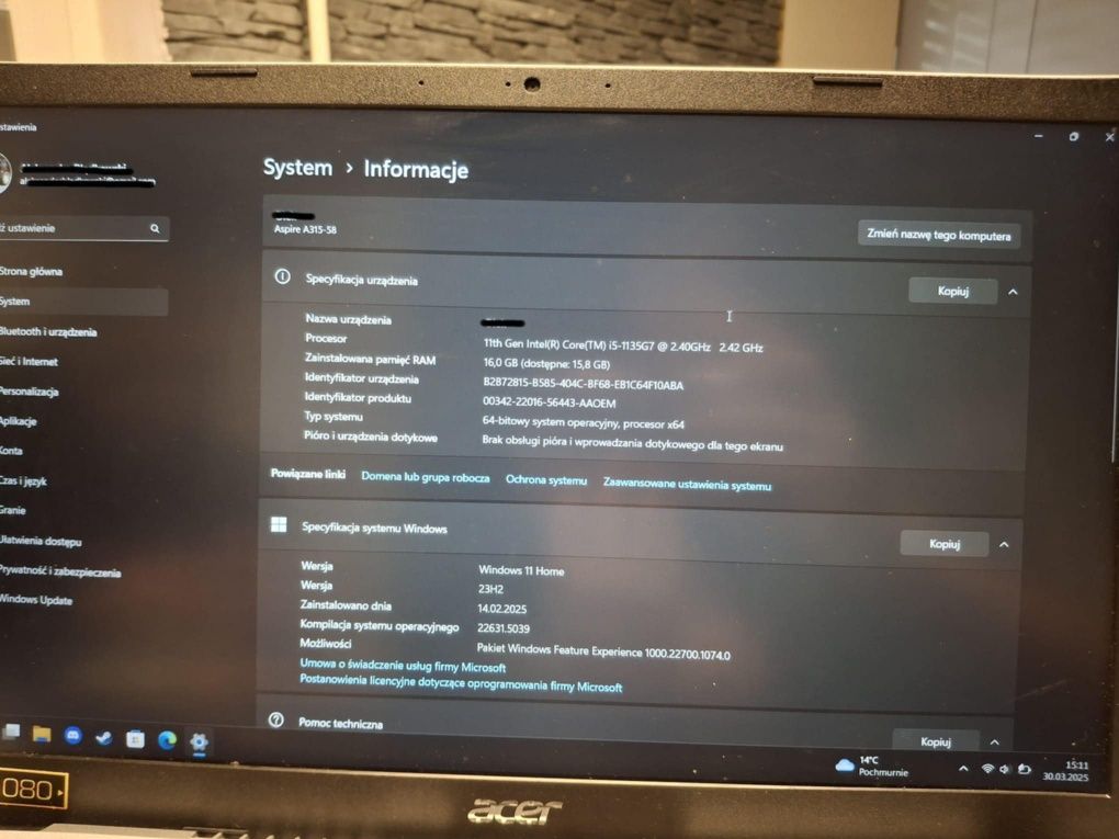 Laptop Acer aspire 3