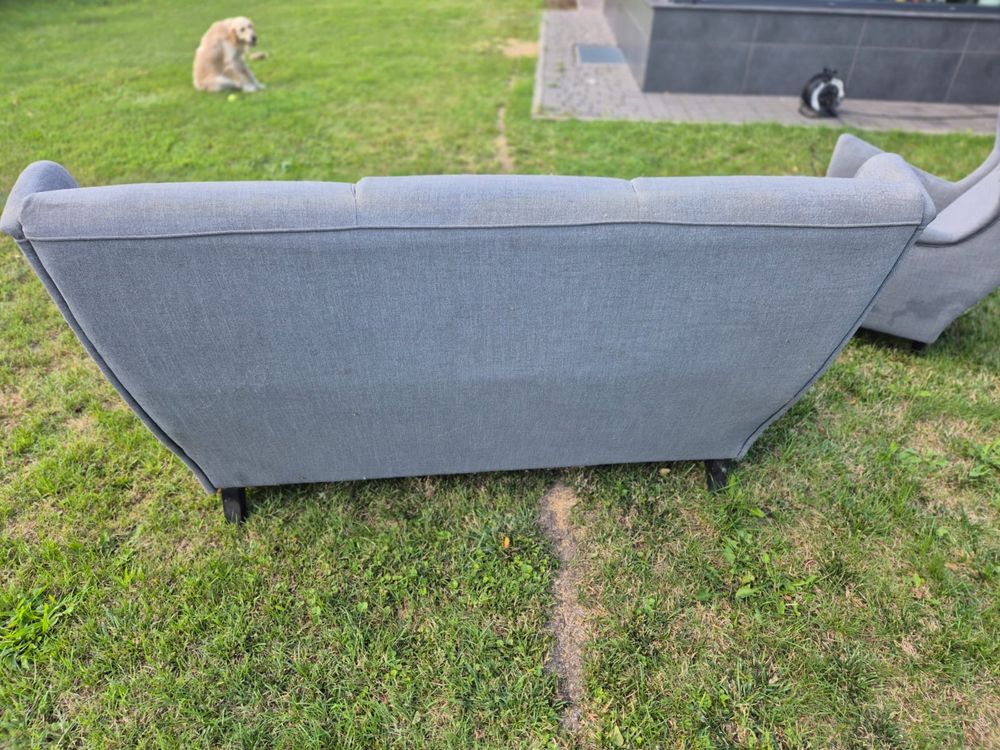 Zestaw Strandmon Ikea - sofa, fotel uszak, pufa/podnóżek