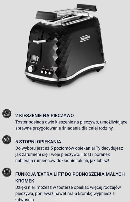 Toster Brillante DeLonghi czarny używany 100% sprawny home glamour