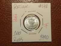 334 Portugal - moeda em prata de 100 reis de 1910 (monarquia)