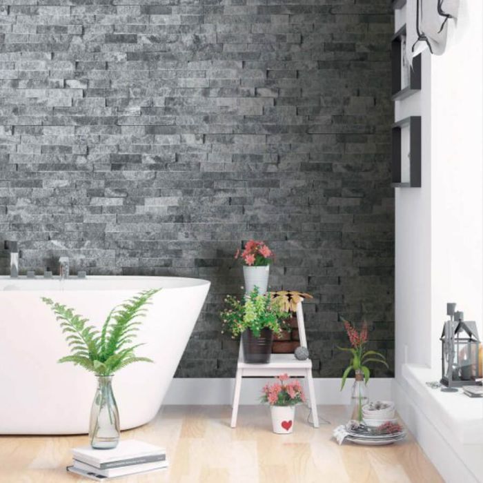 Panel ścienny Marmur Cloudy Black 10x36 Kamień Naturalny Elewacyjny
