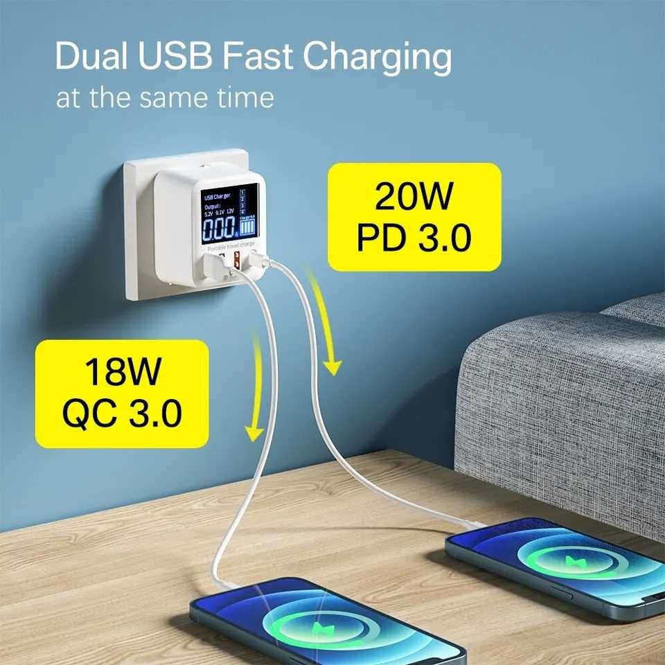 Szybka ładowarka ASOMETECH 40W USB 4-portowa z wyświetlaczem LED