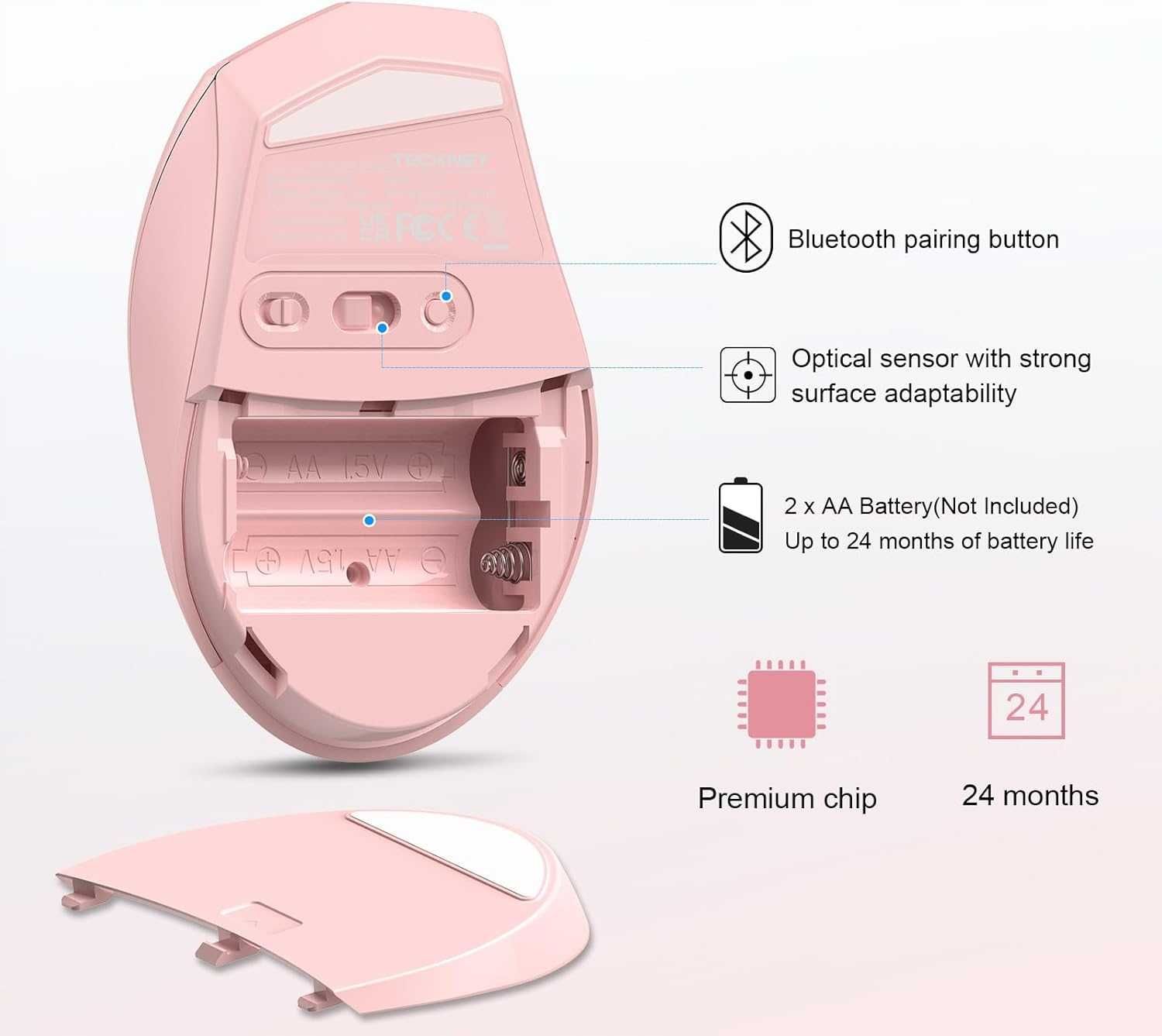 Mysz Bezprzewodowa Do Komputera Bluetooth 3200DPI Różowa