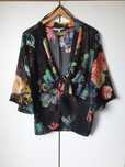 Narzutka,  kardigan, kimono boho M, czarna w kwiaty M/L