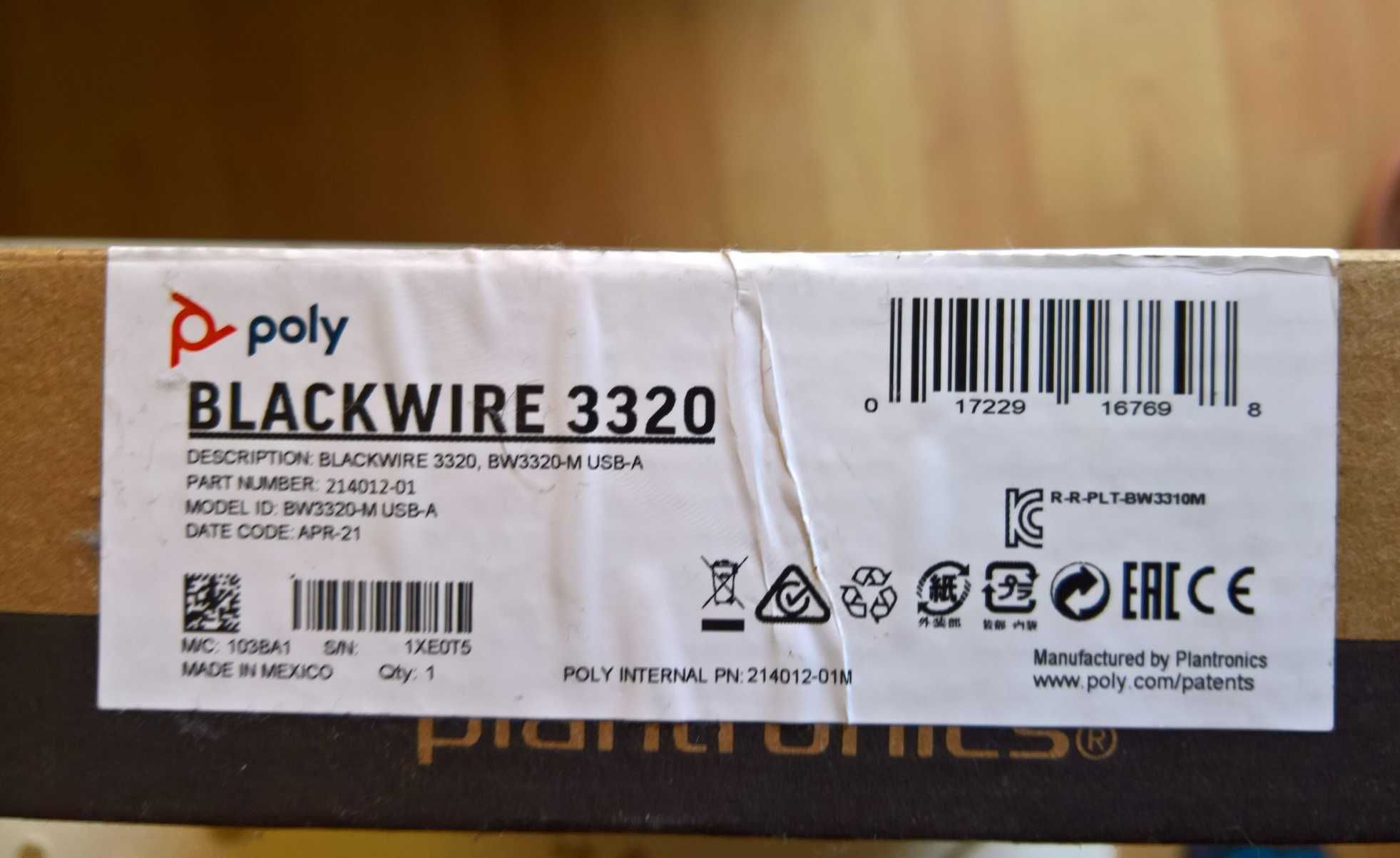 Słuchawki USB z mikrofonem Plantronics Poly Blackwire 3320