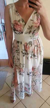 Kopertowa sukienka maxi w kwiaty - M (38) L (40) XL (42) zaniżony rozm