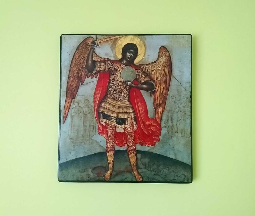 Ikona na desce Św. Michał Archanioł wym 26,5x30x2 cm
