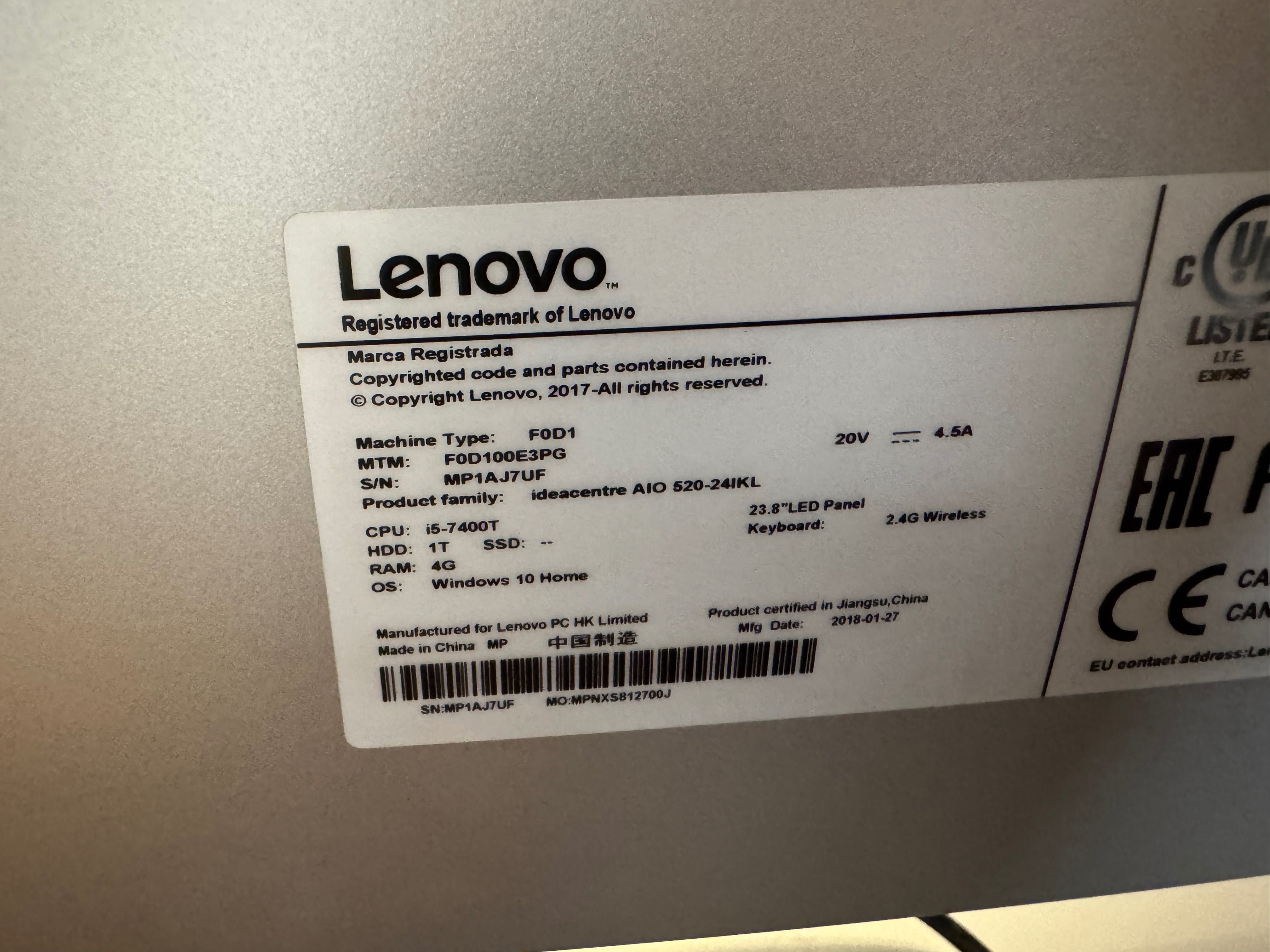 Computador Lenovo Ideacentre AIO-520-24IKL ótimas condições !!