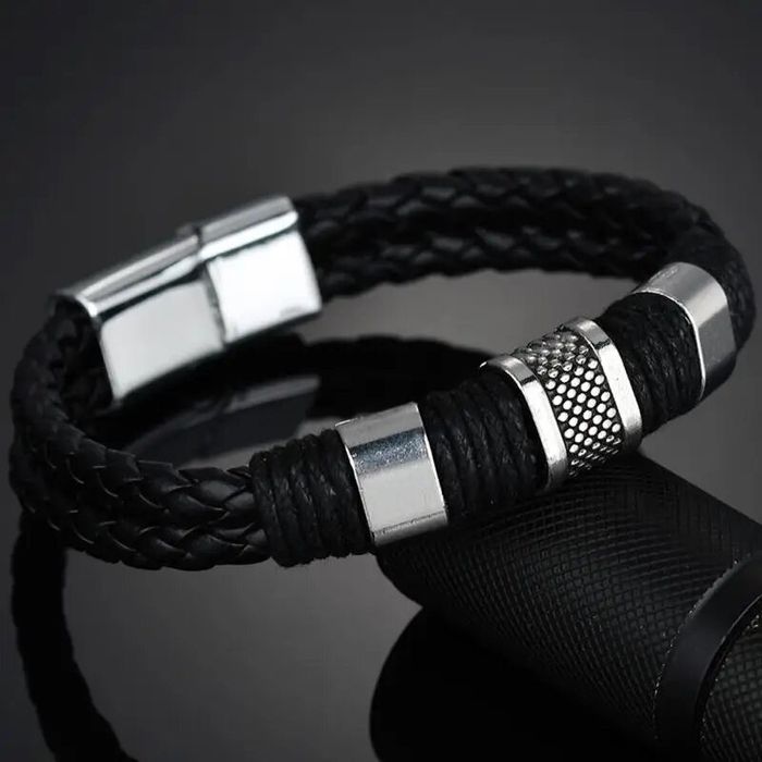 Pulseira Homem Couro e Aço