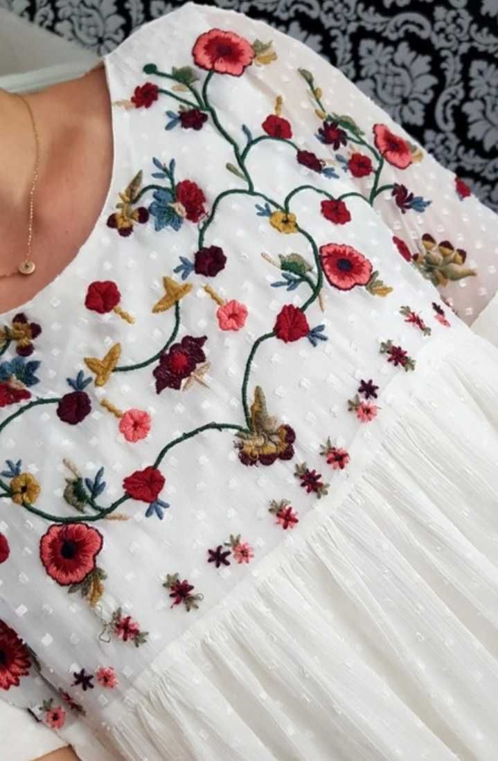 Zara haftowany kombinezon bluzka tunika sukienka plumeti boho L