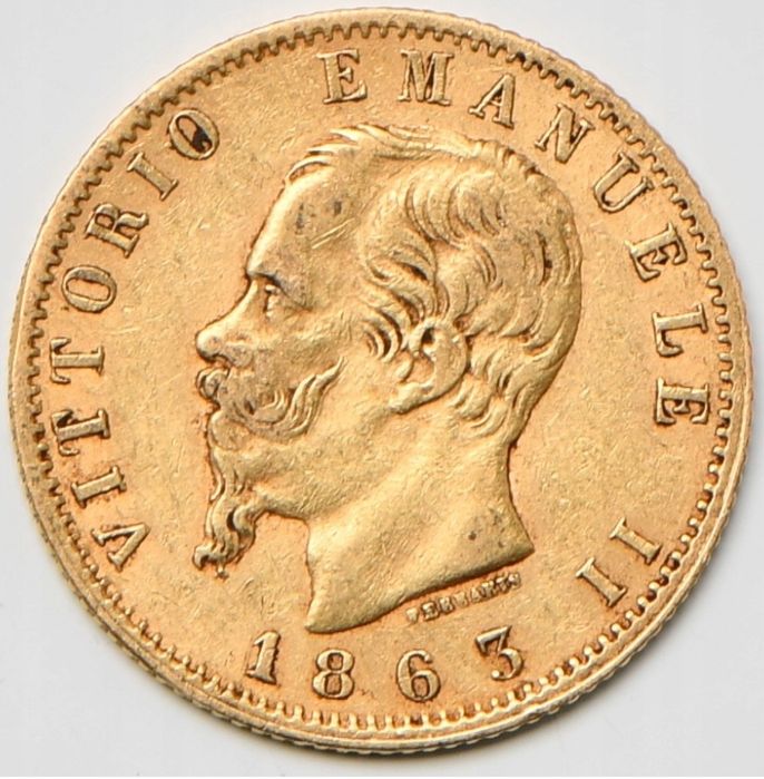 Włochy 20 lira 1863 złota moneta