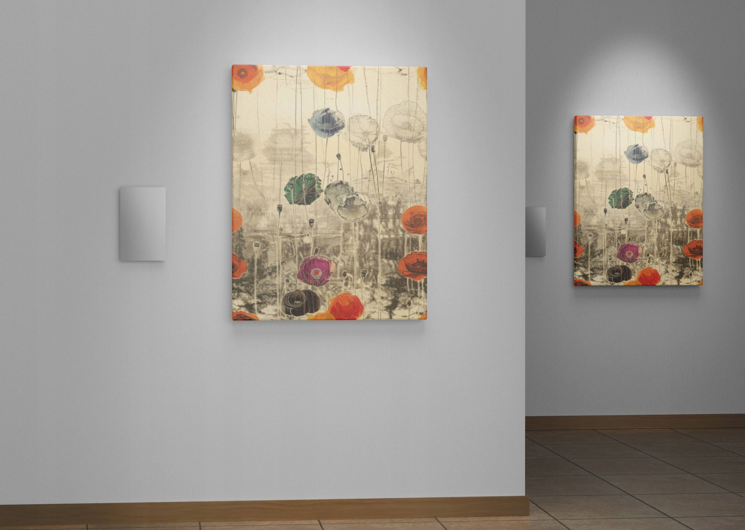 Obraz na płótnie "Magiczny Ogród Maków" 90x120 cm - kwiaty minimalizm