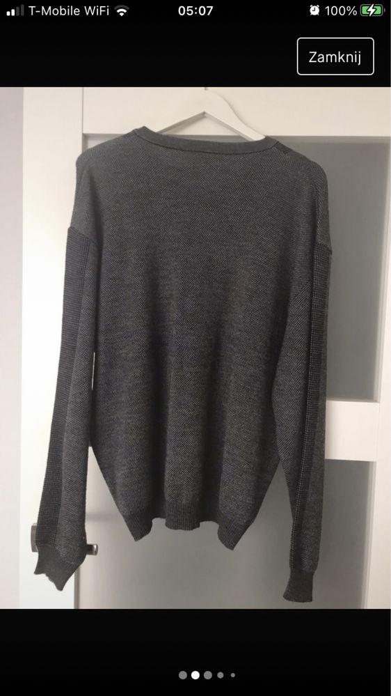 Piękny włoski sweter w serek XL - 50% wełny