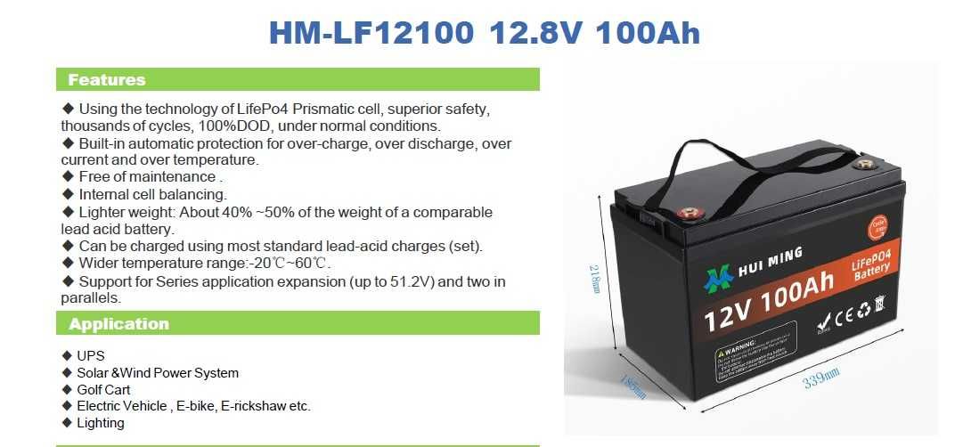 Акумулятор LiFePO4 12V/100AH, 100A (1280W*h)