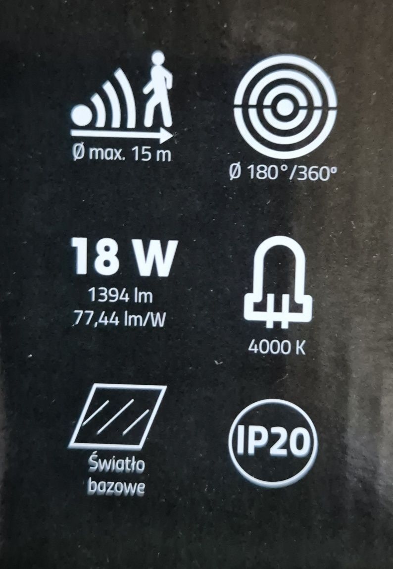 Oprawa led z czujnikiem ruchu i zmierzchu 18W