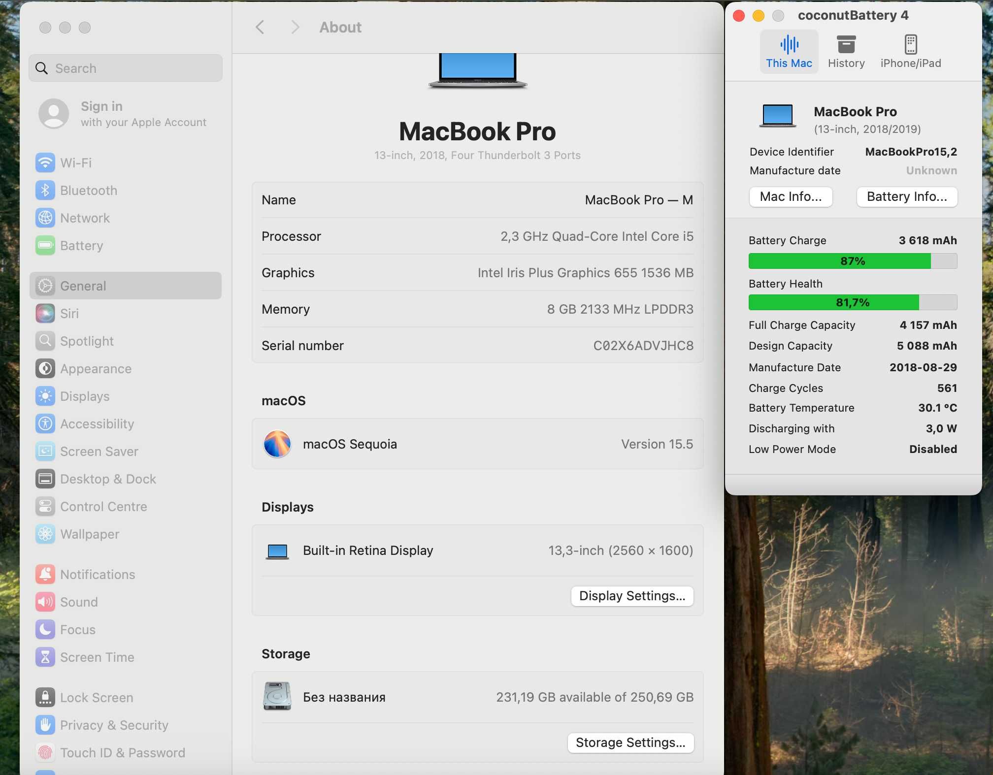 MacBook Pro 13 core i5 2.3Ghz 8GB SSD 256 2018 A1989 Space Gray
