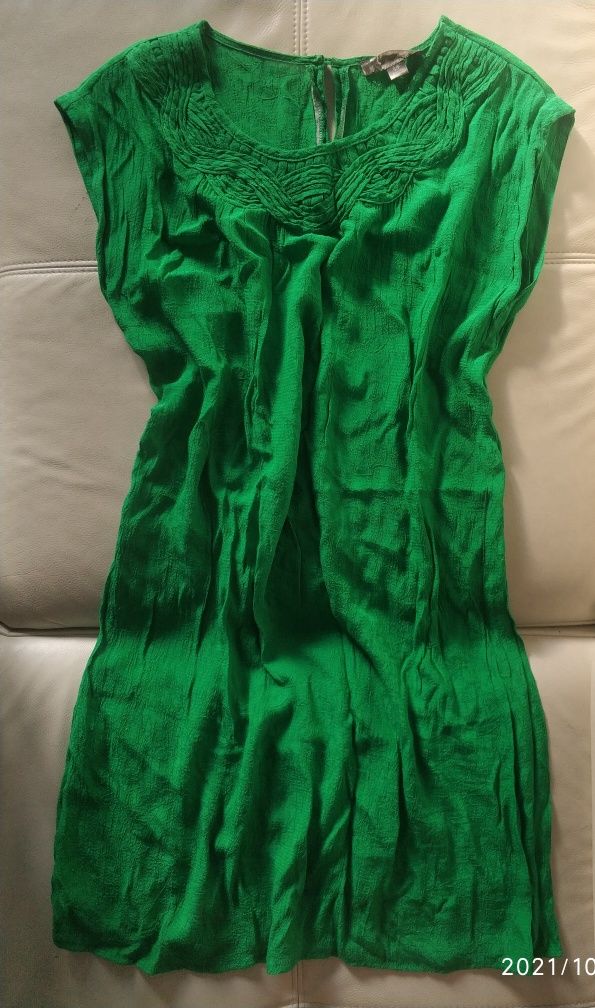Letnia sukienka ciążowa zielona pleciony dekolt 38