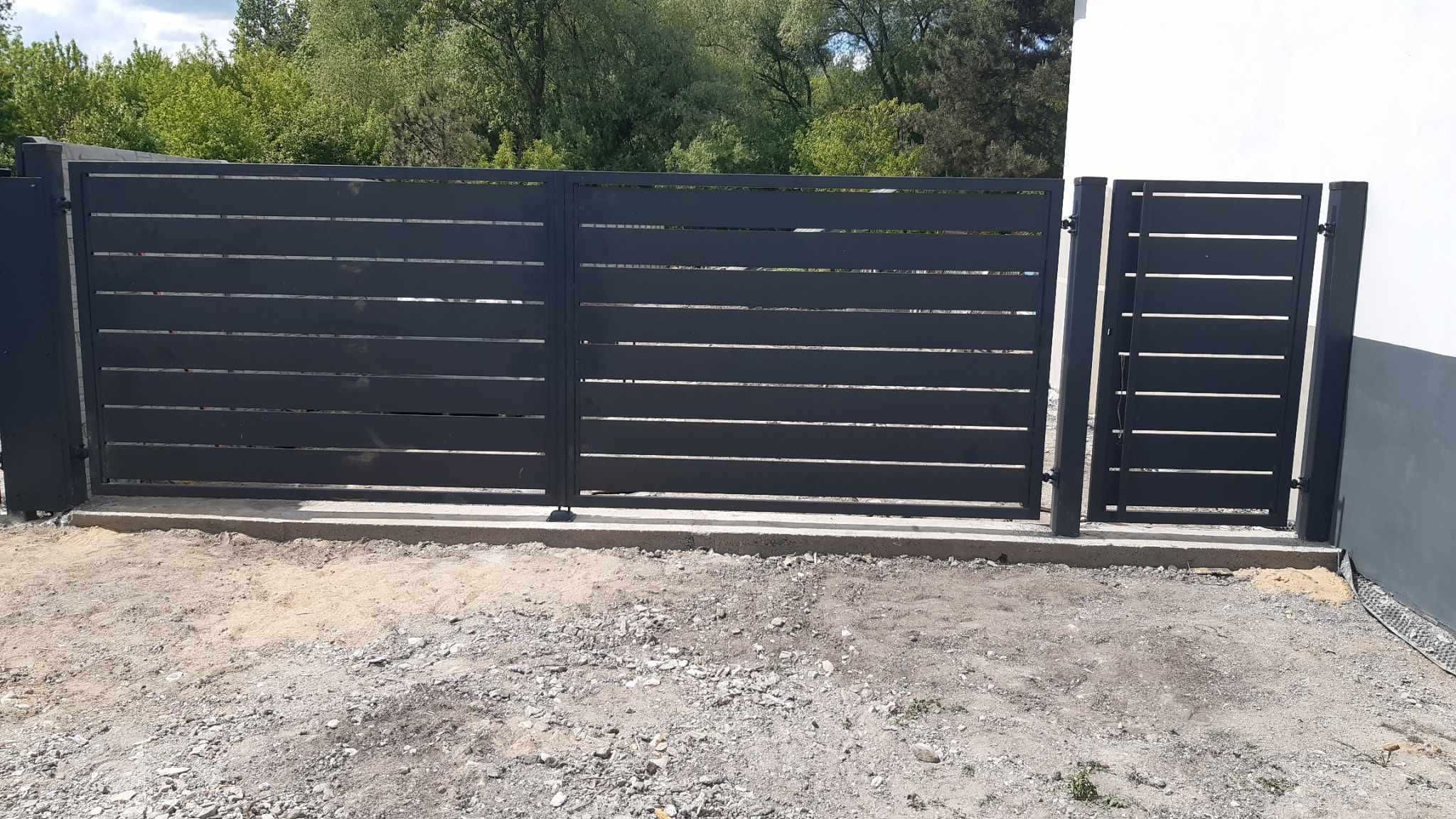 brama wjazdowa dwuskrzydłowa, przesuwna