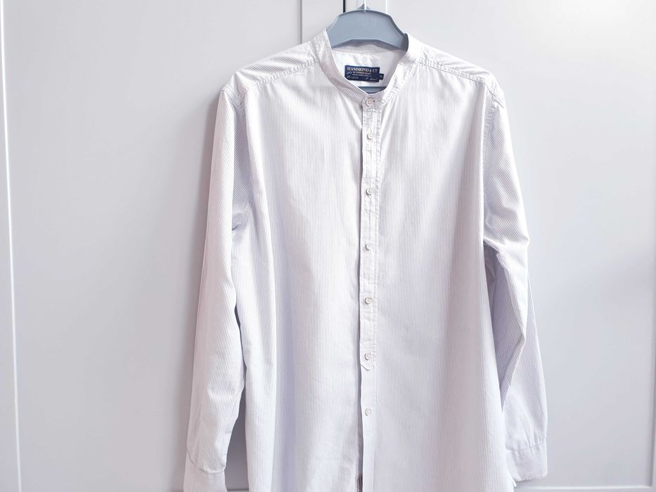 Koszula męska ze stójką w beżowe paski XL Hammond Oxford