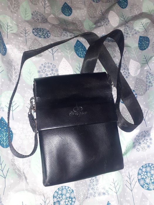 Мужская сумка барсетка Langsa с ручкой чёрная из кожзама квадратная