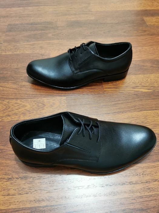 Eleganckie Wizytowe Skórzane Półbuty Męskie M 100 Czarne Tęgie