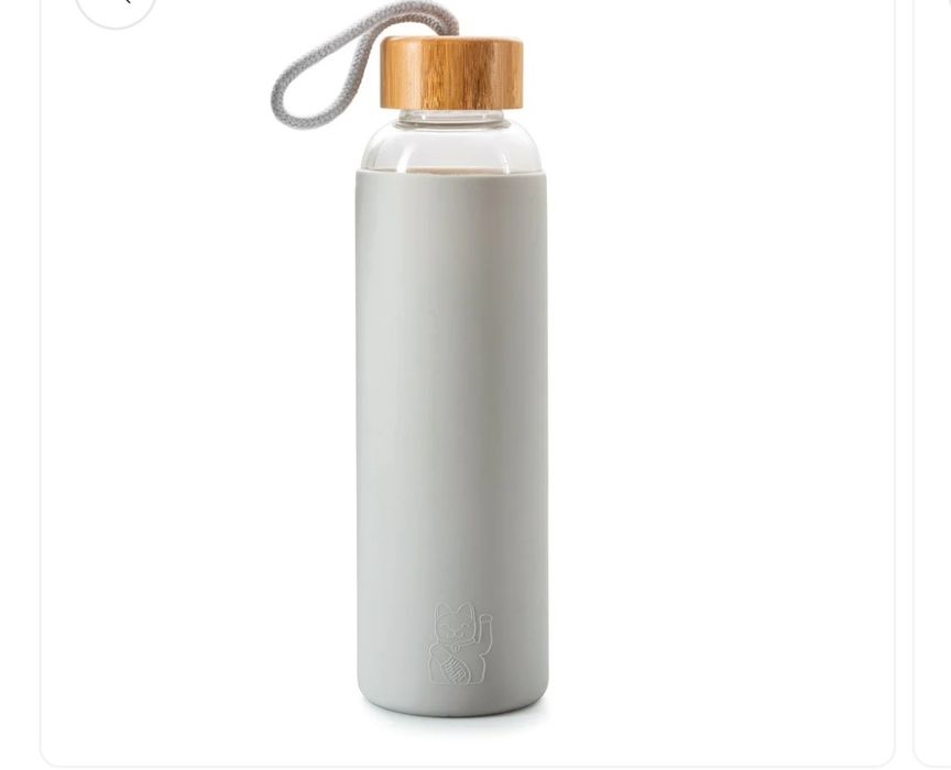 Piękna butelka na wodę  500ml Maneki Neko by Donkey szklana z silikone