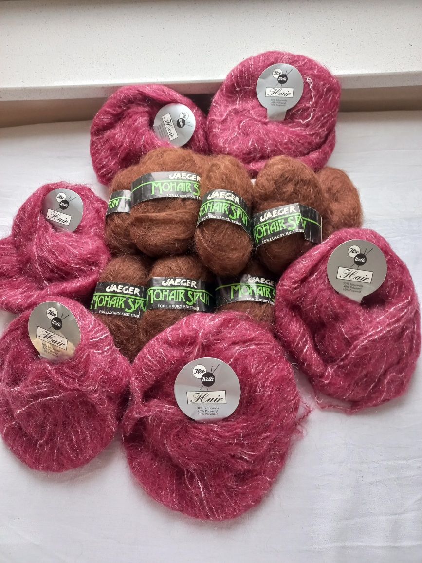 Moher mohair wełna włóczka zest. 6 + 10 szt