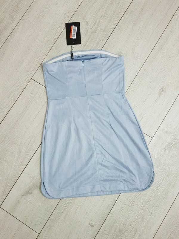 Prettylittlething 36 S zamszowa błękitna sukienka mini bez ramiączek