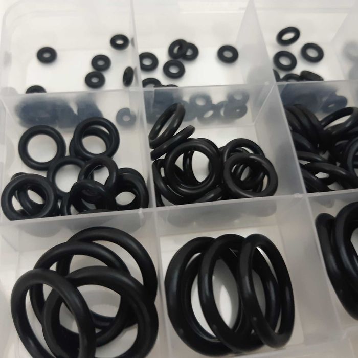Caixa Plástico 15 Divisórias 200 O-Rings Borracha Preta Novos