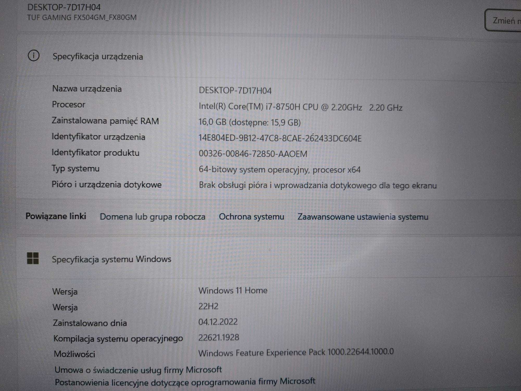 Laptop ASUS tuf gaming FX504 series