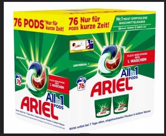 Ariel UNIVERSAL+ Allin1 PODS – 76 sztuk, Kapsułki do prania, z Niemiec