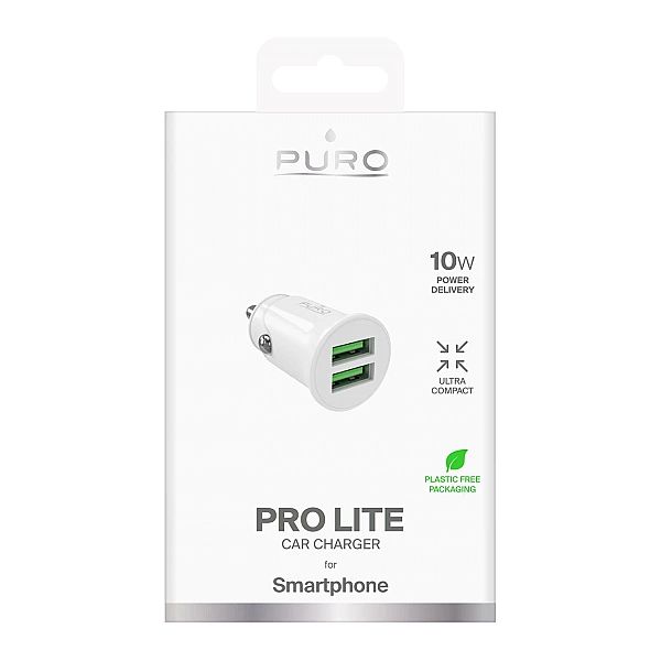 Ładowarka samochodowa Puro Pro Lite 2x USB-A 10W - biała