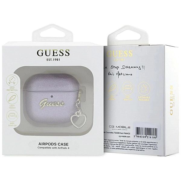 Etui Guess Metallic Script Charm na AirPods 4 - fioletowe
