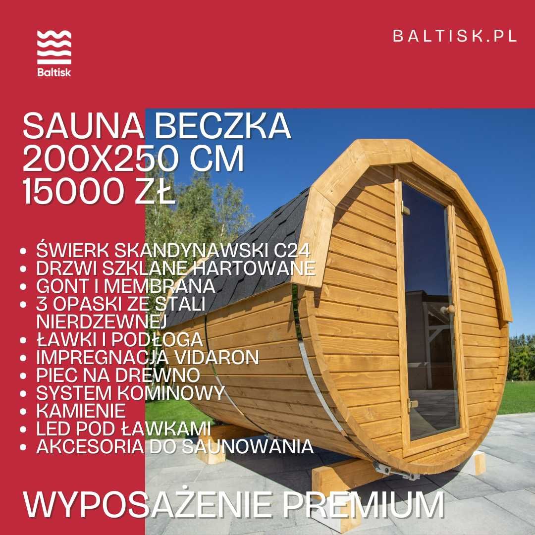 Sauna ogrodowa Beczka Ruska Bania 200x250cm - dobierz piec i dodatki