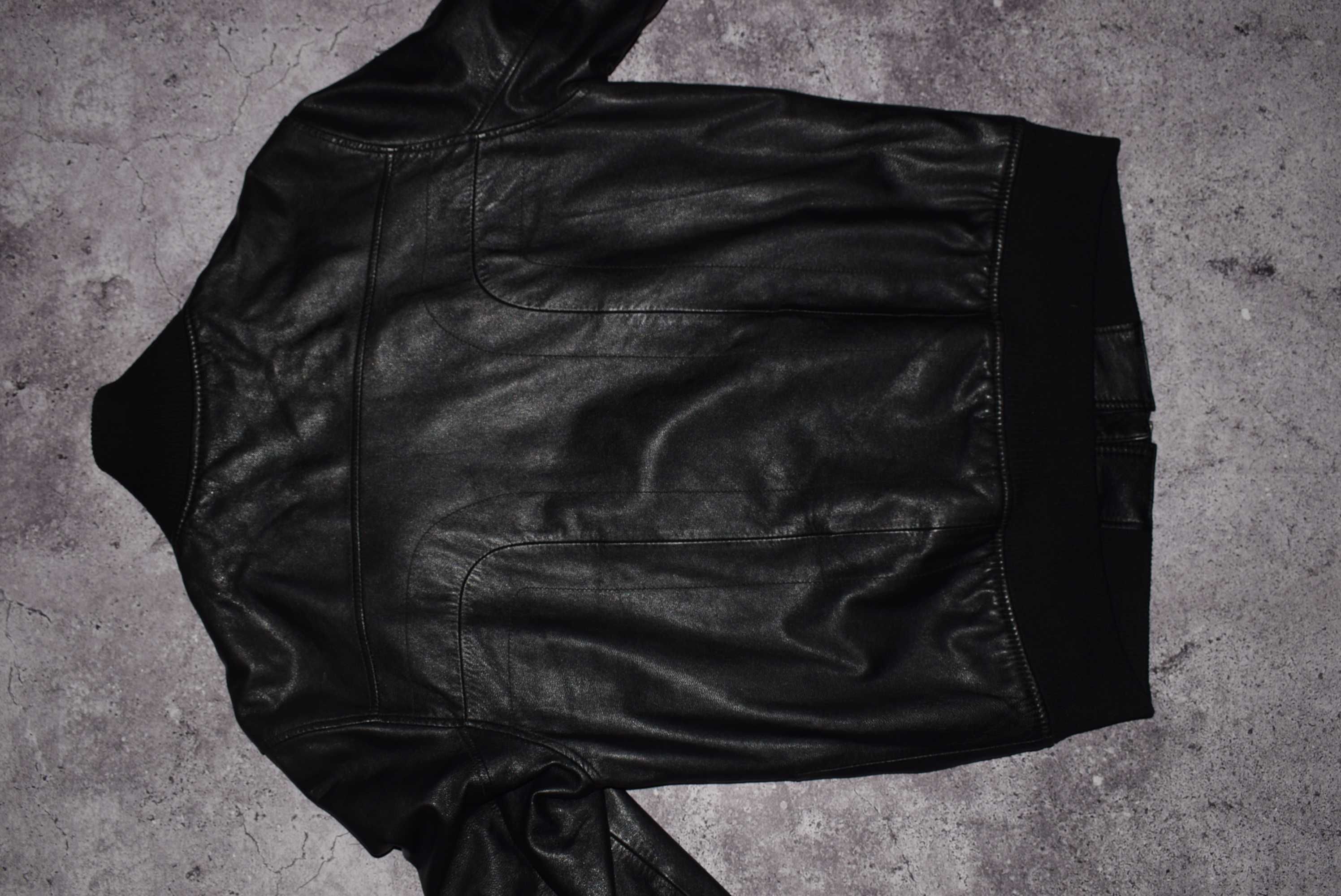We Premium Leather Jacket (Мужская Черная Кожаная Куртка Бомбер )
