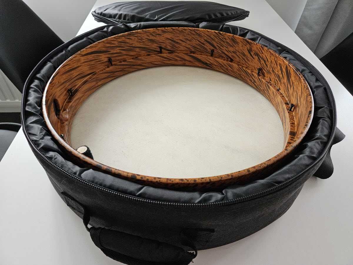 Bęben obręczowy, bendir 18", strojony, skóra naturalna, pokrowiec