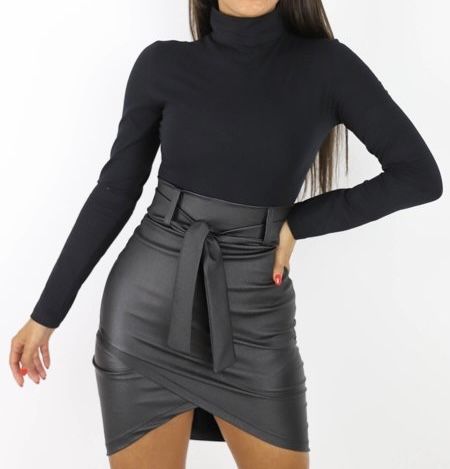Spódnica z wysokim stanem high waist woskowana z paskiem asymetryczna
