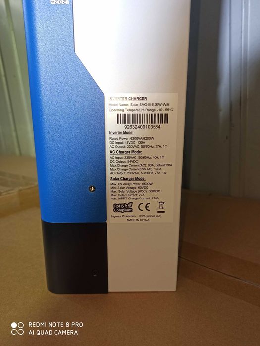 Inwerter OfGrid ISolar WiFi SMG 6,2KW ,pracuje bez Baterii lub Aku 48V