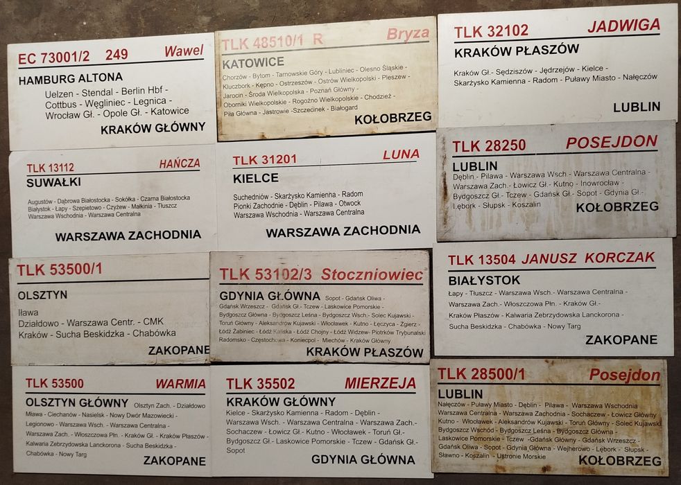 Stare tablice kierunkowe z pociągów TLK