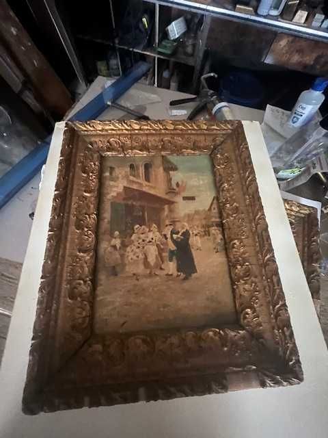 Pinturas antigas com moldura dourada